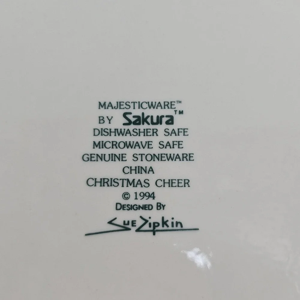 Vintage 1994 Sakura Christmas Cheer Sue Zipkin Stoneware Dinner Plate